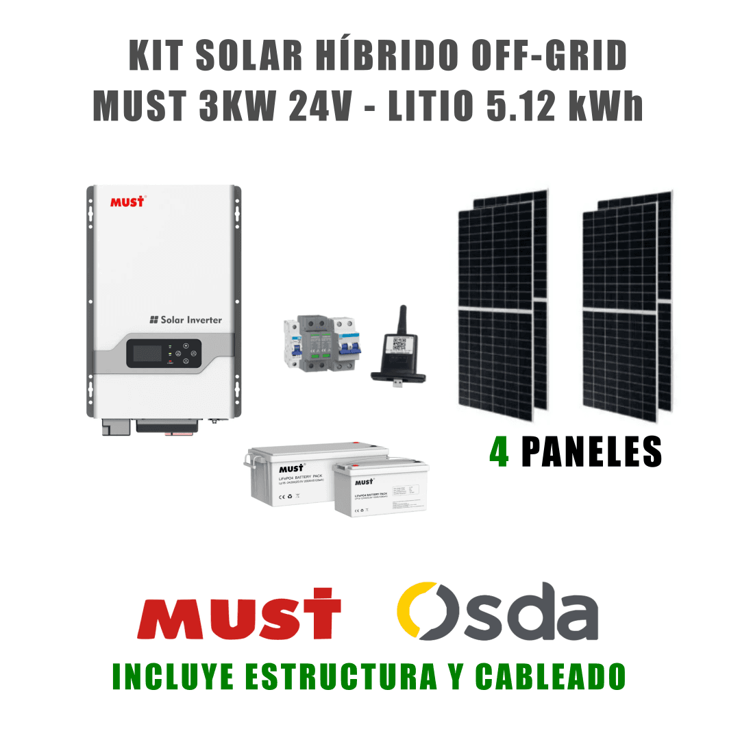 🔆 KIT SOLAR HÍBRIDO OFF-GRID 3 kW (4 PANELES)